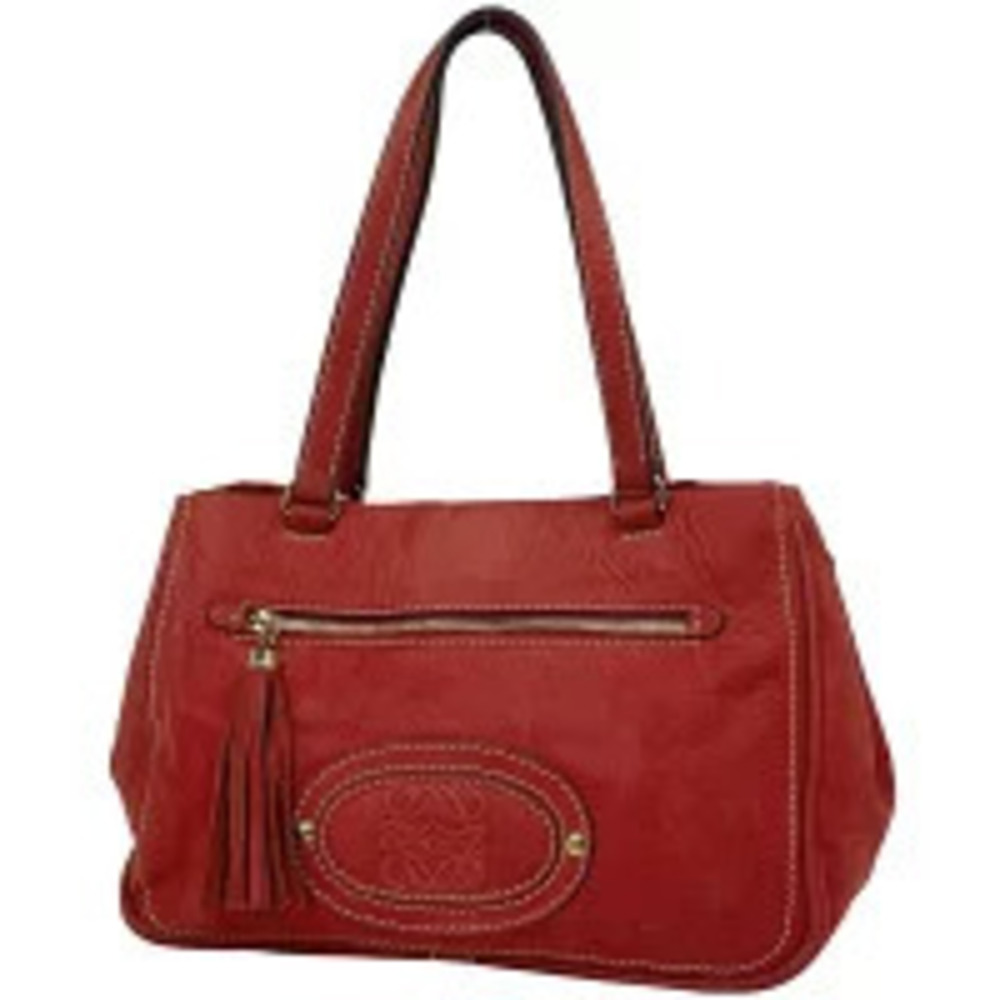 Loewe Anagram 2way Tote Bag Shoulder Tassel Leather Red